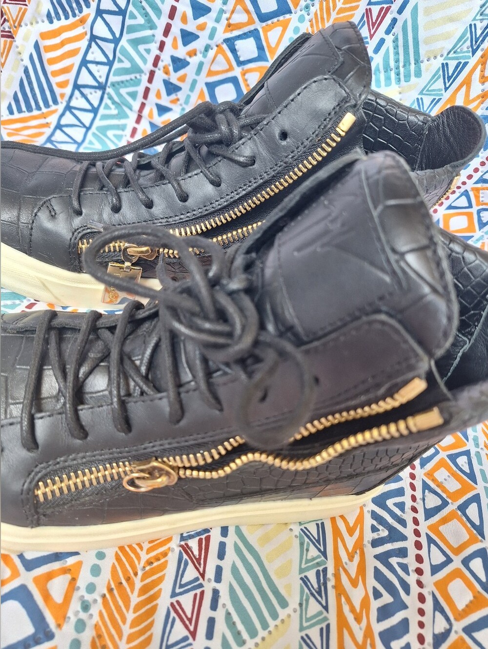 Giuseppe Zanotti Black Croc Double Zip High Top Sneakers IT 39 US 9 Flaw - Picture 7 of 13
